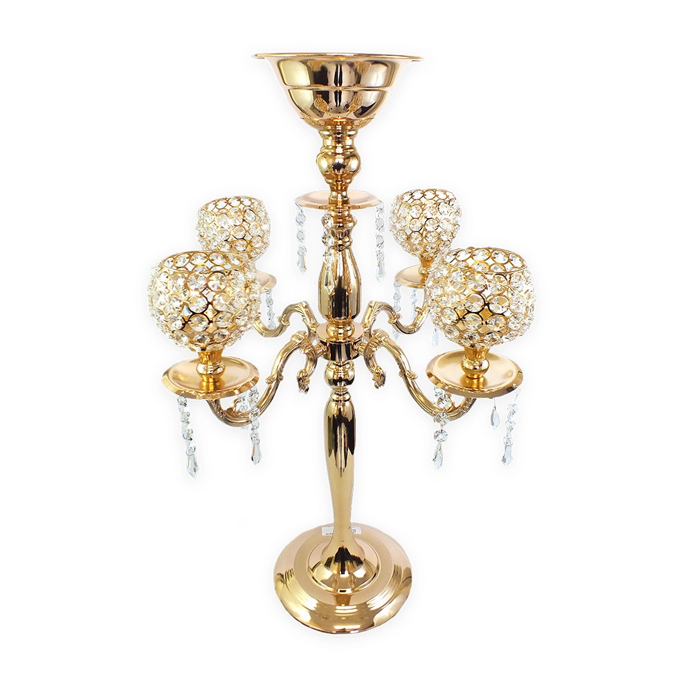 Candelabro Gold/Cristal K9 p/4 Velas 38x76,5cm 453 Nakine Decorações