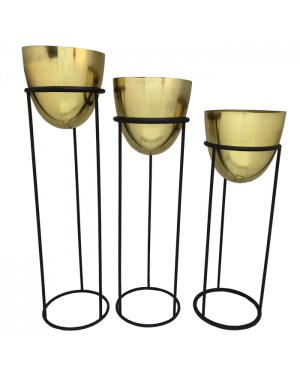 Trio de Vasos Dourados em Latão com suporte em Ferro